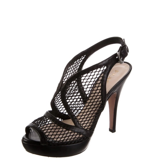 Prada Leather Mesh Accents Slingback Heels Womens 38.5| 8.5 - Picture 1 of 8